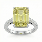 7.77 Carat Emerald-Cut Yellow Lab Sapphire Ring with Diamond Pavé in 18K White Gold | Saleh Sallom-Saleh Sallom