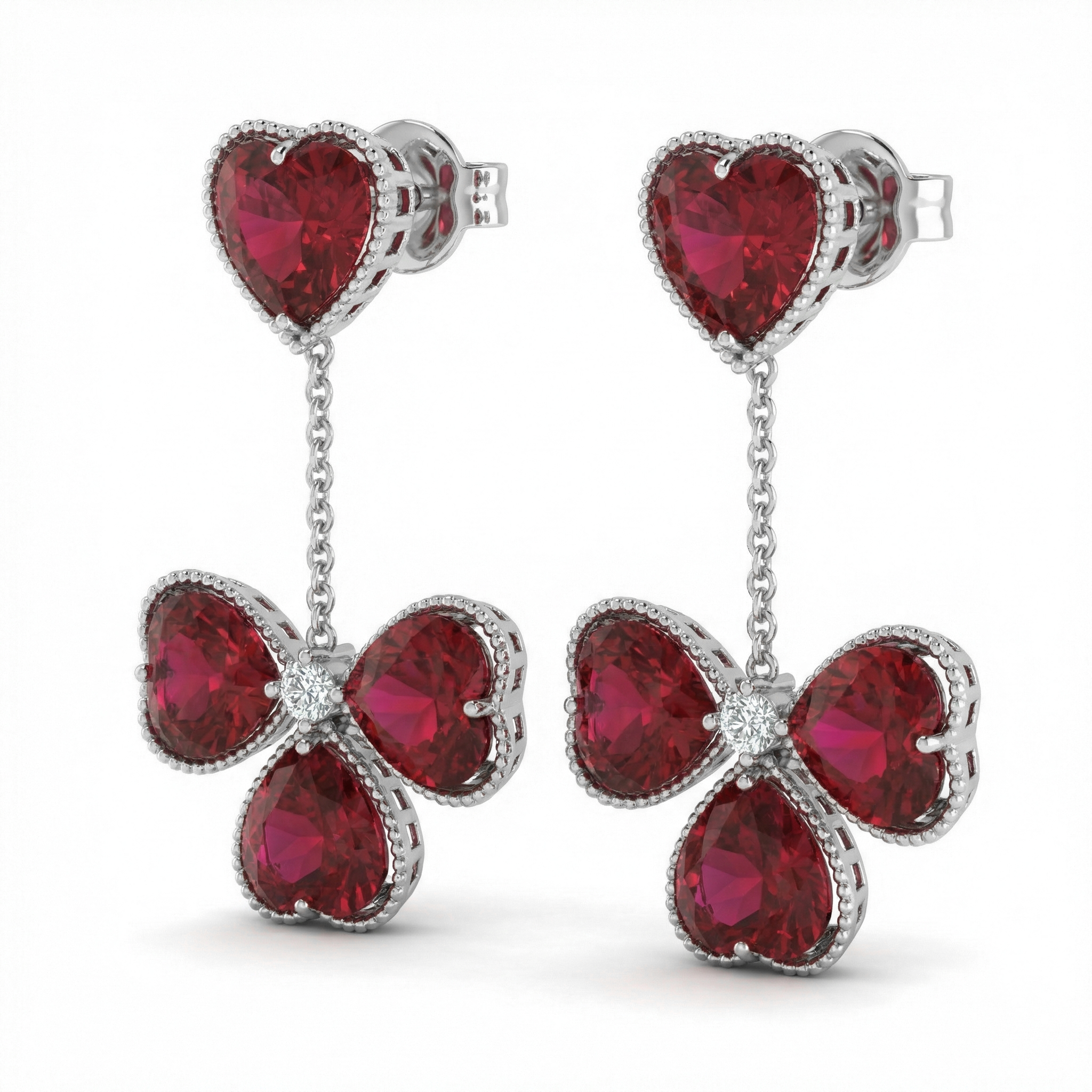 Red Heart Gemstone Drop Earrings in White Gold  | Romantic Statement | Saleh Sallom-Saleh Sallom Main image