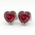 Red Heart Gemstone Stud Earrings in White Gold | Romantic Classic | Saleh Sallom-Saleh Sallom