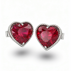 Red Heart Gemstone Stud Earrings in White Gold | Romantic Classic | Saleh Sallom-Saleh Sallom