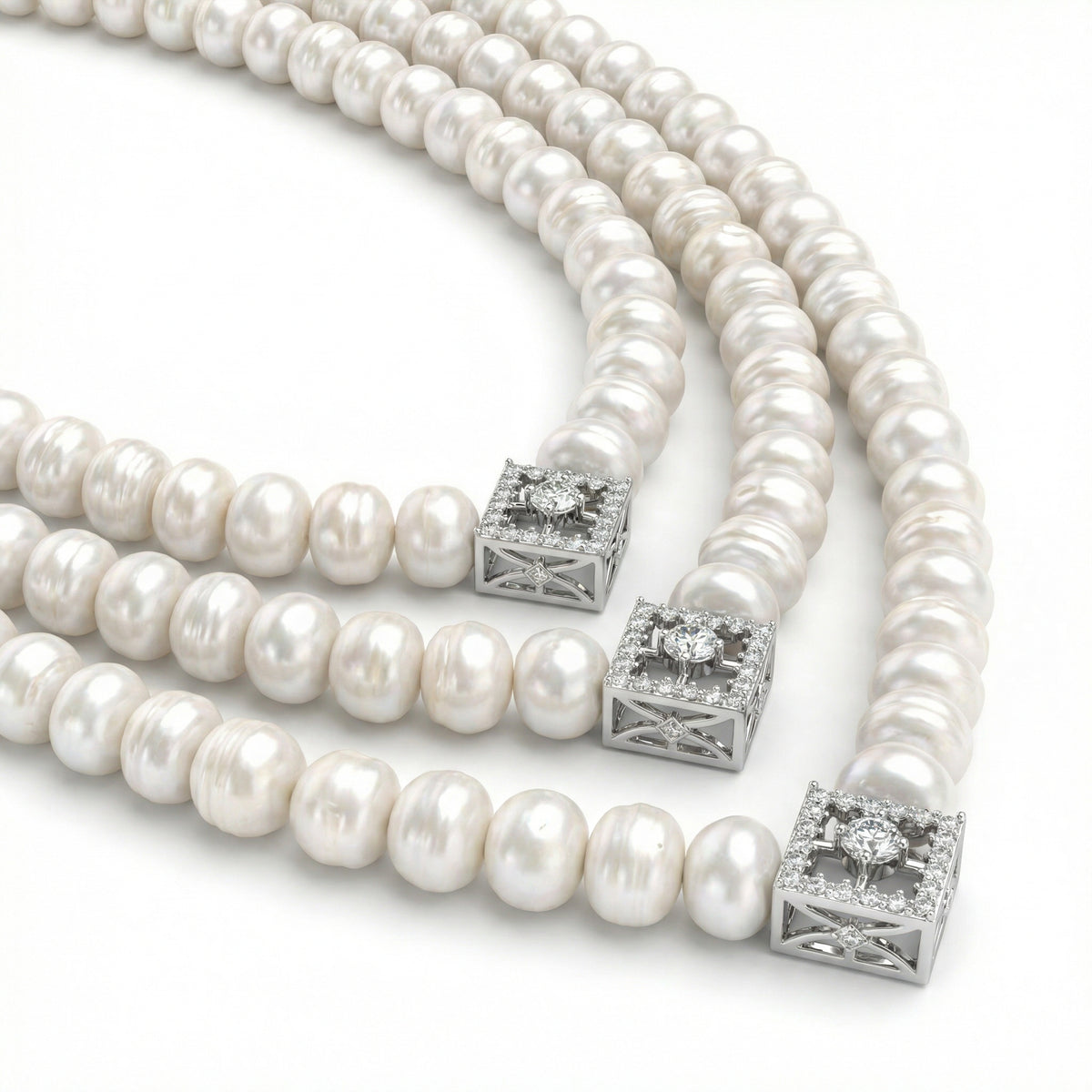Natural Diamond & Pearl Necklace | 3.75 Ct Diamonds | Luxury Multi-Strand Design | Saleh Sallom-Saleh Sallom