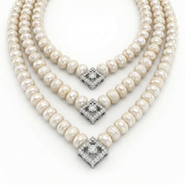 Natural Diamond & Pearl Necklace | 3.75 Ct Diamonds | Luxury Multi-Strand Design | Saleh Sallom-Saleh Sallom