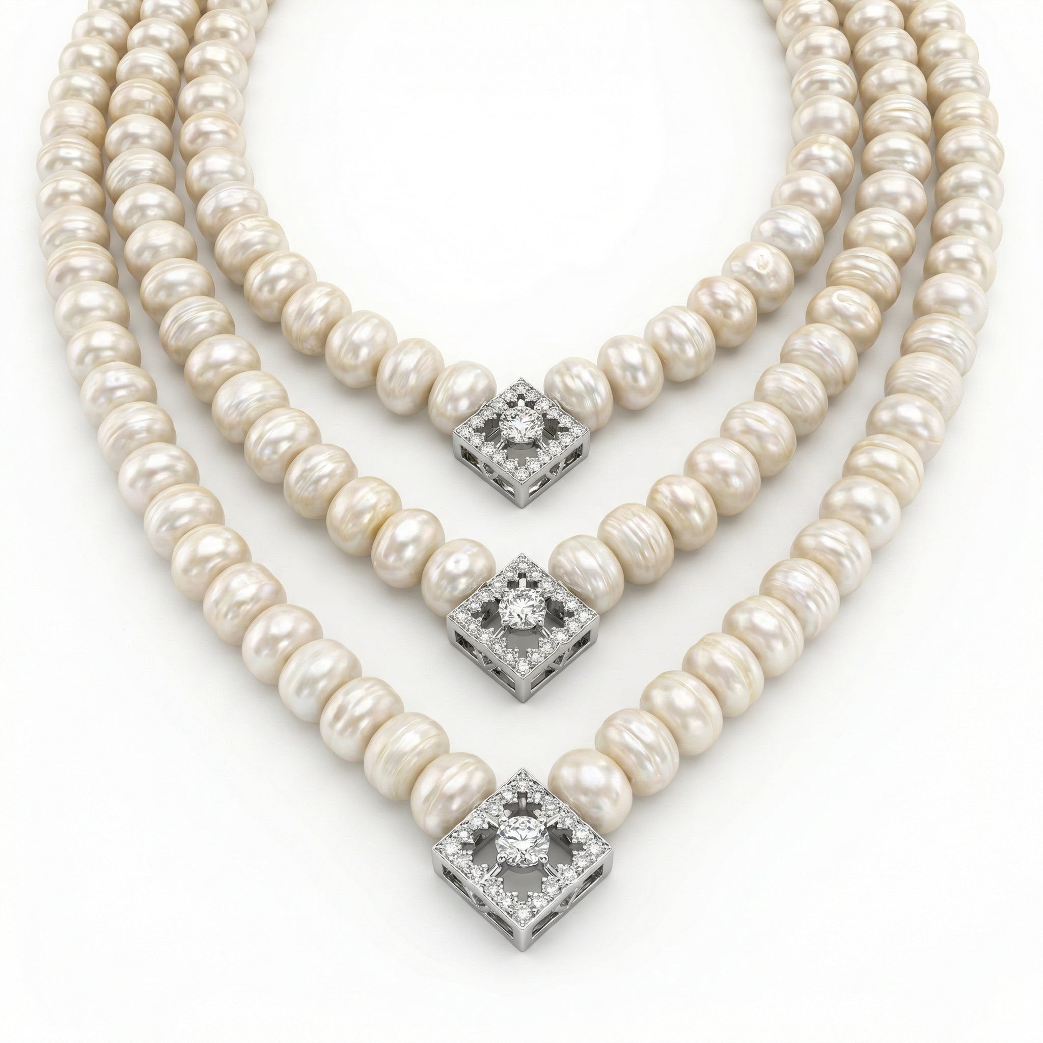 Natural Diamond & Pearl Necklace | 3.75 Ct Diamonds | Luxury Multi-Strand Design | Saleh Sallom-Saleh Sallom