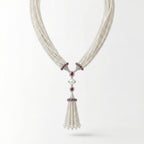 Natural Diamond, Ruby & Pearl Necklace | 1.04 Ct Diamonds | Multi-Strand Pearl Tassel Design | Saleh Sallom-Saleh Sallom