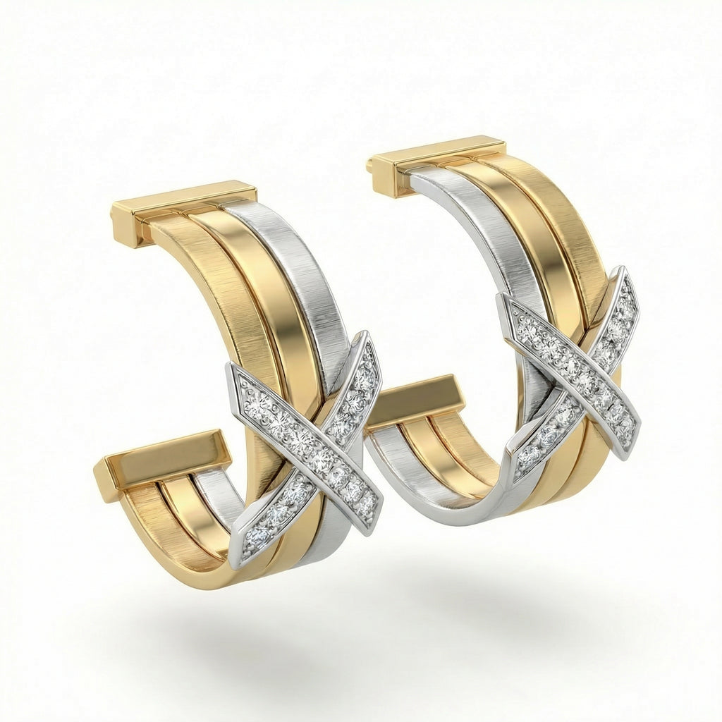 Natural Diamond “X” Set | 0.60 Ct Diamonds | Two-Tone Gold | Necklace, Bangle & Earrings | Saleh Sallom-Saleh Sallom
