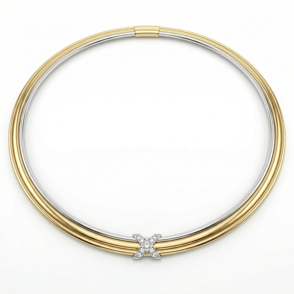 Natural Diamond “X” Set | 0.60 Ct Diamonds | Two-Tone Gold | Necklace, Bangle & Earrings | Saleh Sallom-Saleh Sallom