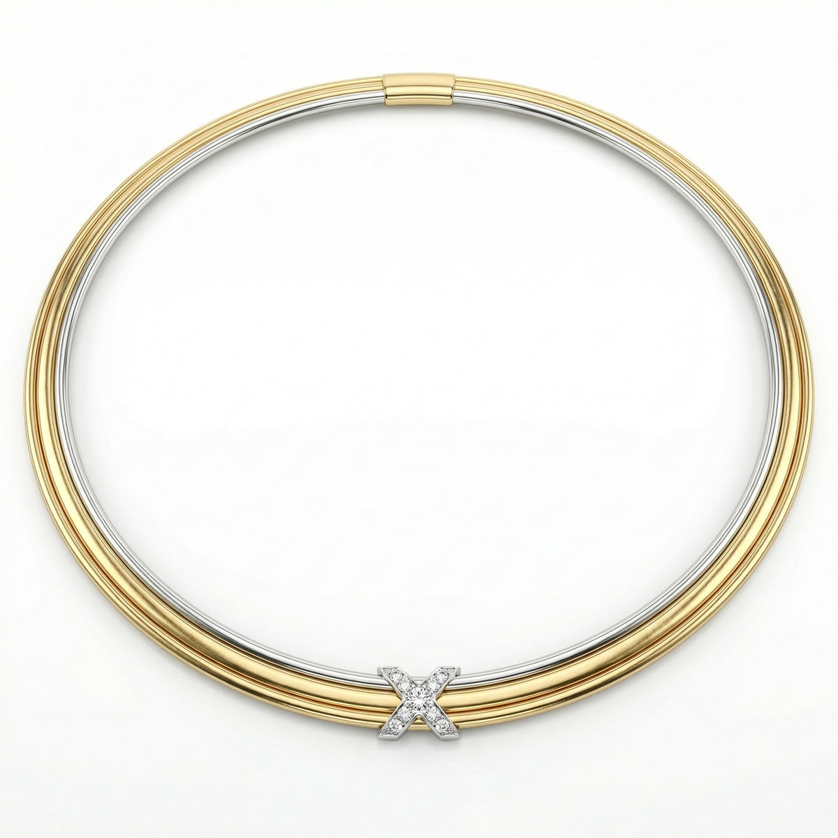 Natural Diamond “X” Set | 0.60 Ct Diamonds | Two-Tone Gold | Necklace, Bangle & Earrings | Saleh Sallom-Saleh Sallom