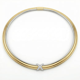 Natural Diamond “X” Set | 0.60 Ct Diamonds | Two-Tone Gold | Necklace, Bangle & Earrings | Saleh Sallom-Saleh Sallom