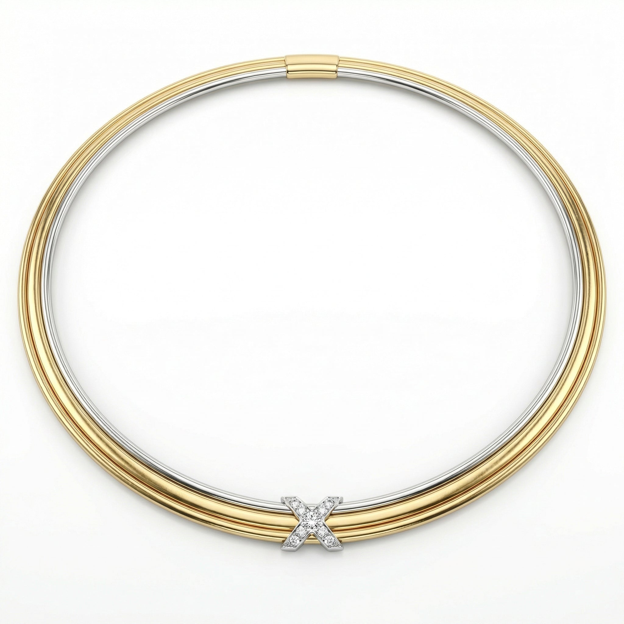 Natural Diamond “X” Set | 0.60 Ct Diamonds | Two-Tone Gold | Necklace, Bangle & Earrings | Saleh Sallom-Saleh Sallom