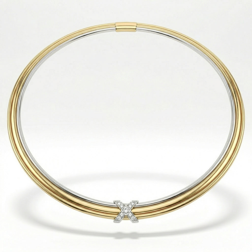 Natural Diamond “X” Set | 0.60 Ct Diamonds | Two-Tone Gold | Necklace, Bangle & Earrings | Saleh Sallom-Saleh Sallom