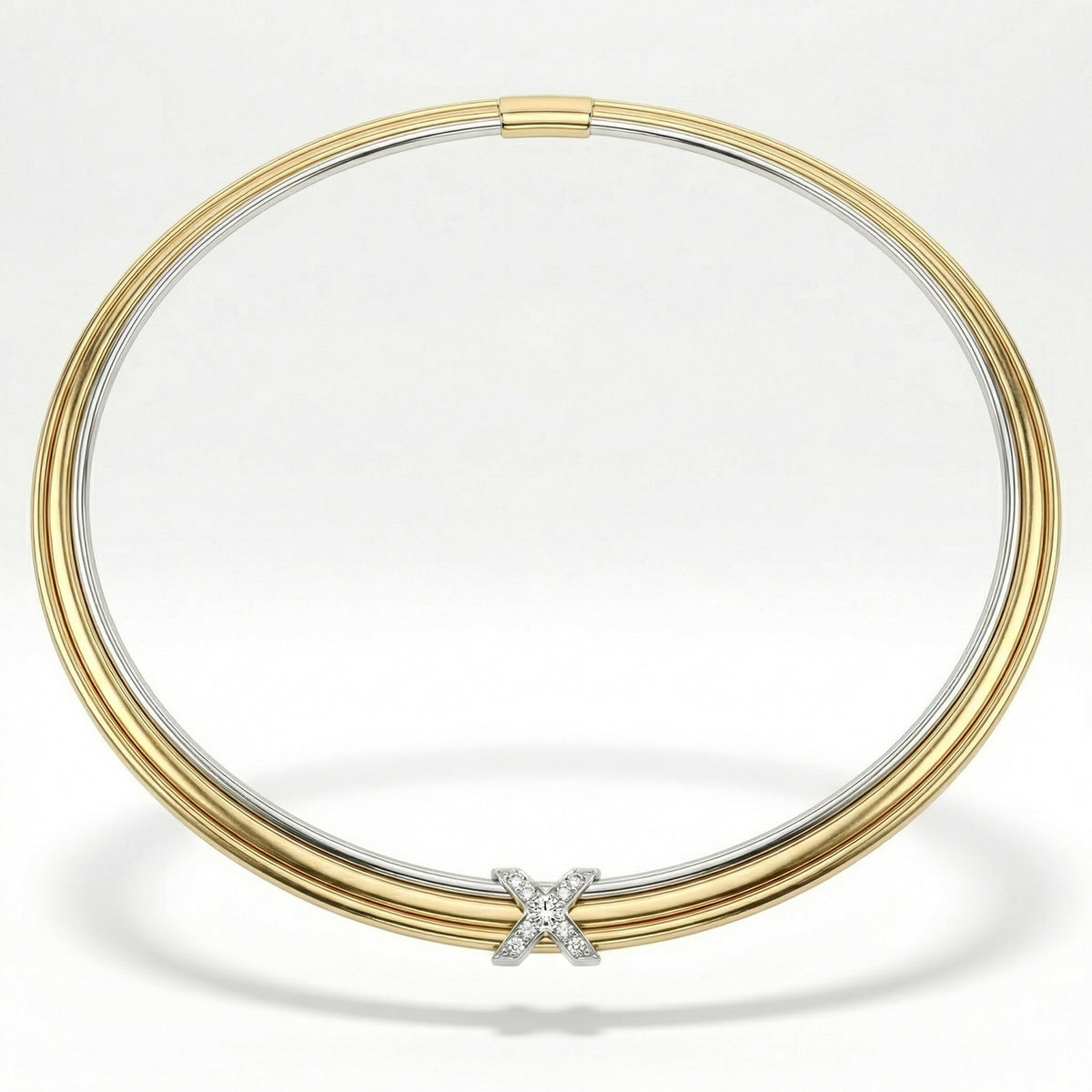 Natural Diamond “X” Set | 0.60 Ct Diamonds | Two-Tone Gold | Necklace, Bangle & Earrings | Saleh Sallom-Saleh Sallom