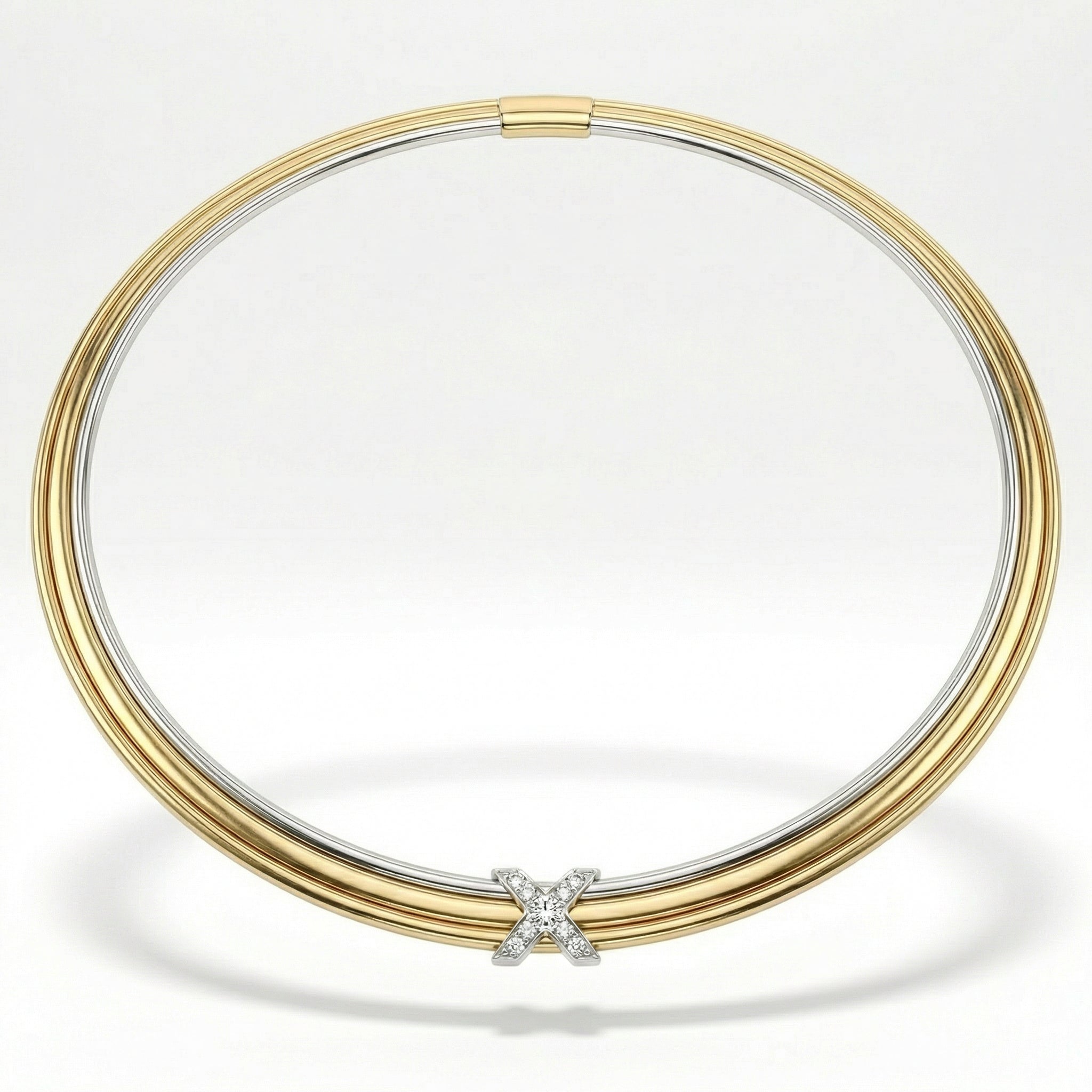 Natural Diamond “X” Set | 0.60 Ct Diamonds | Two-Tone Gold | Necklace, Bangle & Earrings | Saleh Sallom-Saleh Sallom