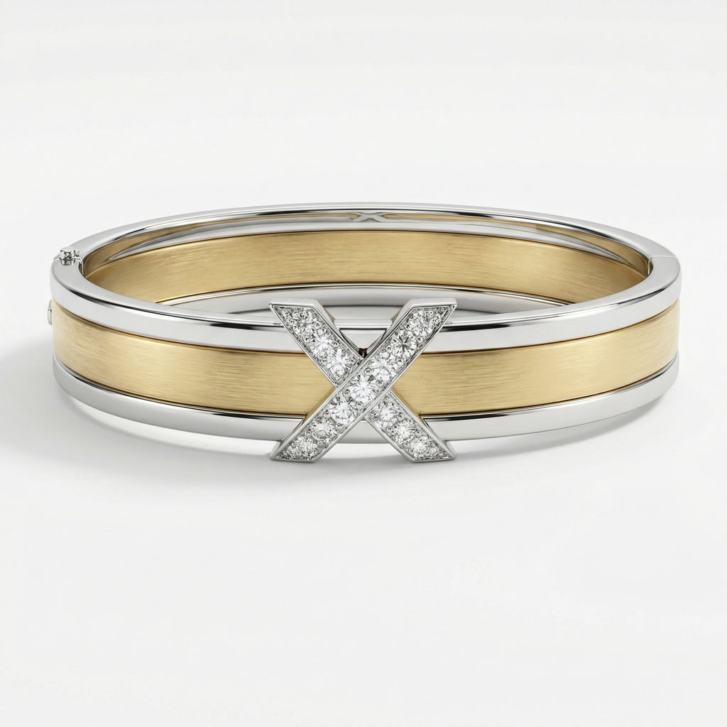 Natural Diamond “X” Set | 0.60 Ct Diamonds | Two-Tone Gold | Necklace, Bangle & Earrings | Saleh Sallom-Saleh Sallom