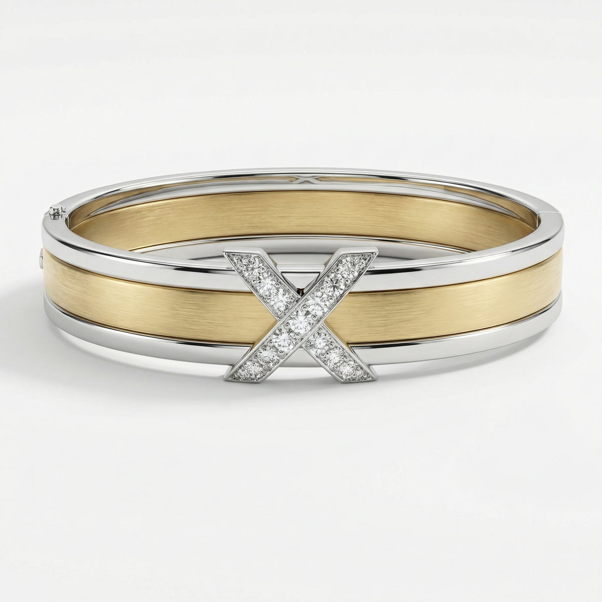 Natural Diamond “X” Set | 0.60 Ct Diamonds | Two-Tone Gold | Necklace, Bangle & Earrings | Saleh Sallom-Saleh Sallom