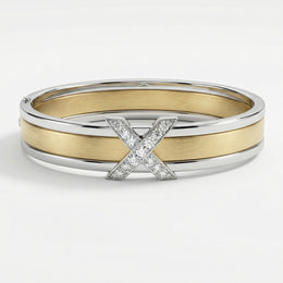 Natural Diamond “X” Set | 0.60 Ct Diamonds | Two-Tone Gold | Necklace, Bangle & Earrings | Saleh Sallom-Saleh Sallom