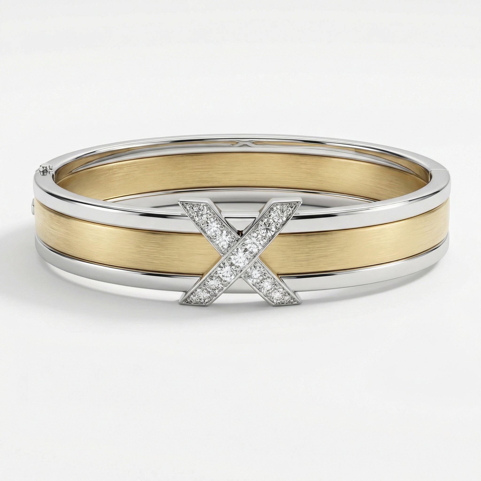 Natural Diamond “X” Set | 0.60 Ct Diamonds | Two-Tone Gold | Necklace, Bangle & Earrings | Saleh Sallom-Saleh Sallom