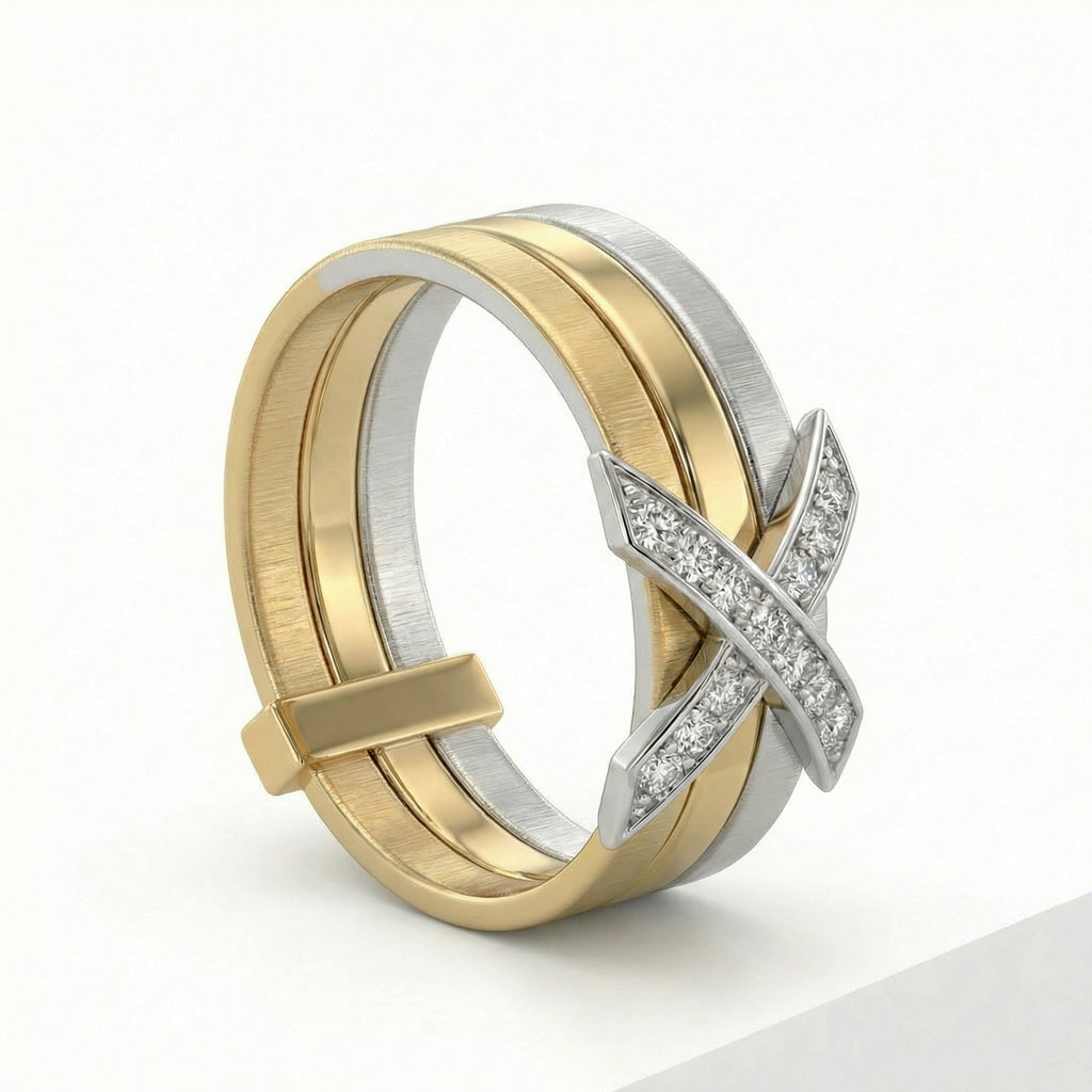 Natural Diamond “X” Set | 0.60 Ct Diamonds | Two-Tone Gold | Necklace, Bangle & Earrings | Saleh Sallom-Saleh Sallom