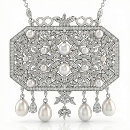 Natural Diamond & Pearl Statement Necklace | 1.80 Ct Diamonds | 18K White Gold | Saleh Sallom-Saleh Sallom