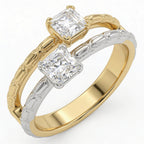 Natural Diamond Double Ring | 0.20 Ct | Princess Cut Diamonds | Two-Tone Gold Design | Saleh Sallom Jewelry-Saleh Sallom