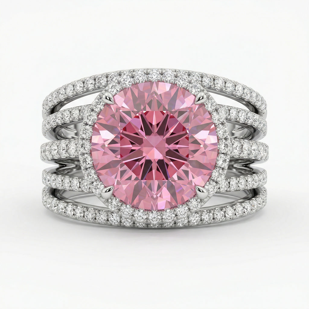 Pink Sapphire & Diamond Halo Ring | 0.79 Ct Diamonds | Luxury Split Band Design | Saleh Sallom Jewelry-Saleh Sallom