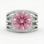 Pink Sapphire & Diamond Halo Ring | 0.79 Ct Diamonds | Luxury Split Band Design | Saleh Sallom Jewelry-Saleh Sallom