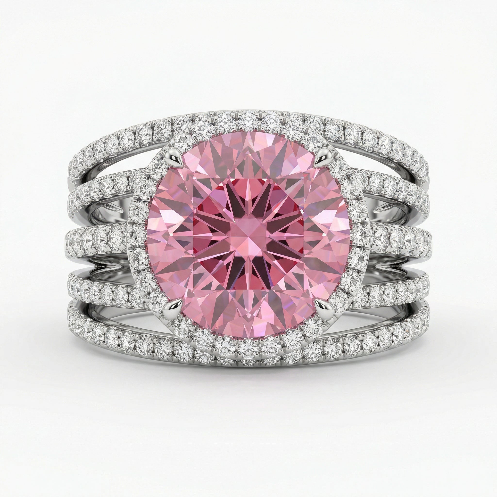 Pink Sapphire & Diamond Halo Ring | 0.79 Ct Diamonds | Luxury Split Band Design | Saleh Sallom Jewelry-Saleh Sallom