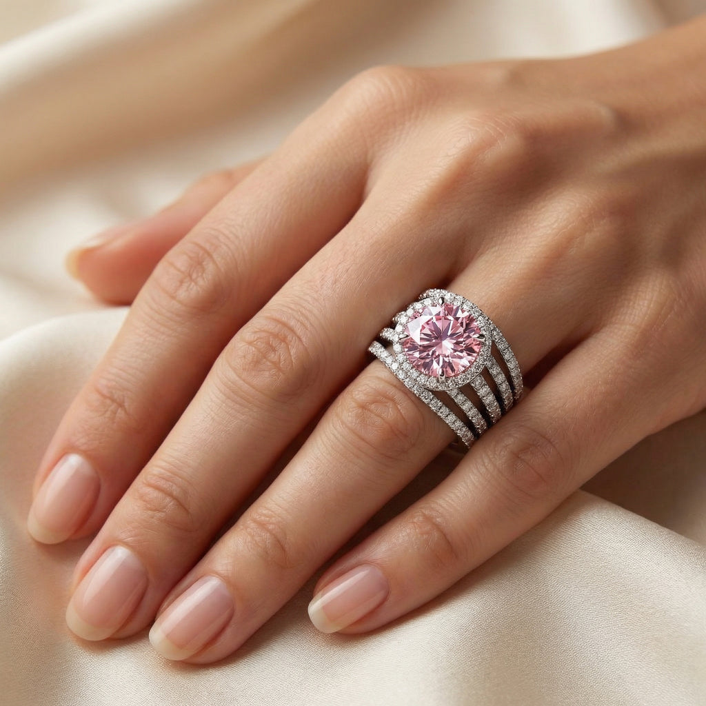 Pink Sapphire & Diamond Halo Ring | 0.79 Ct Diamonds | Luxury Split Band Design | Saleh Sallom Jewelry-Saleh Sallom
