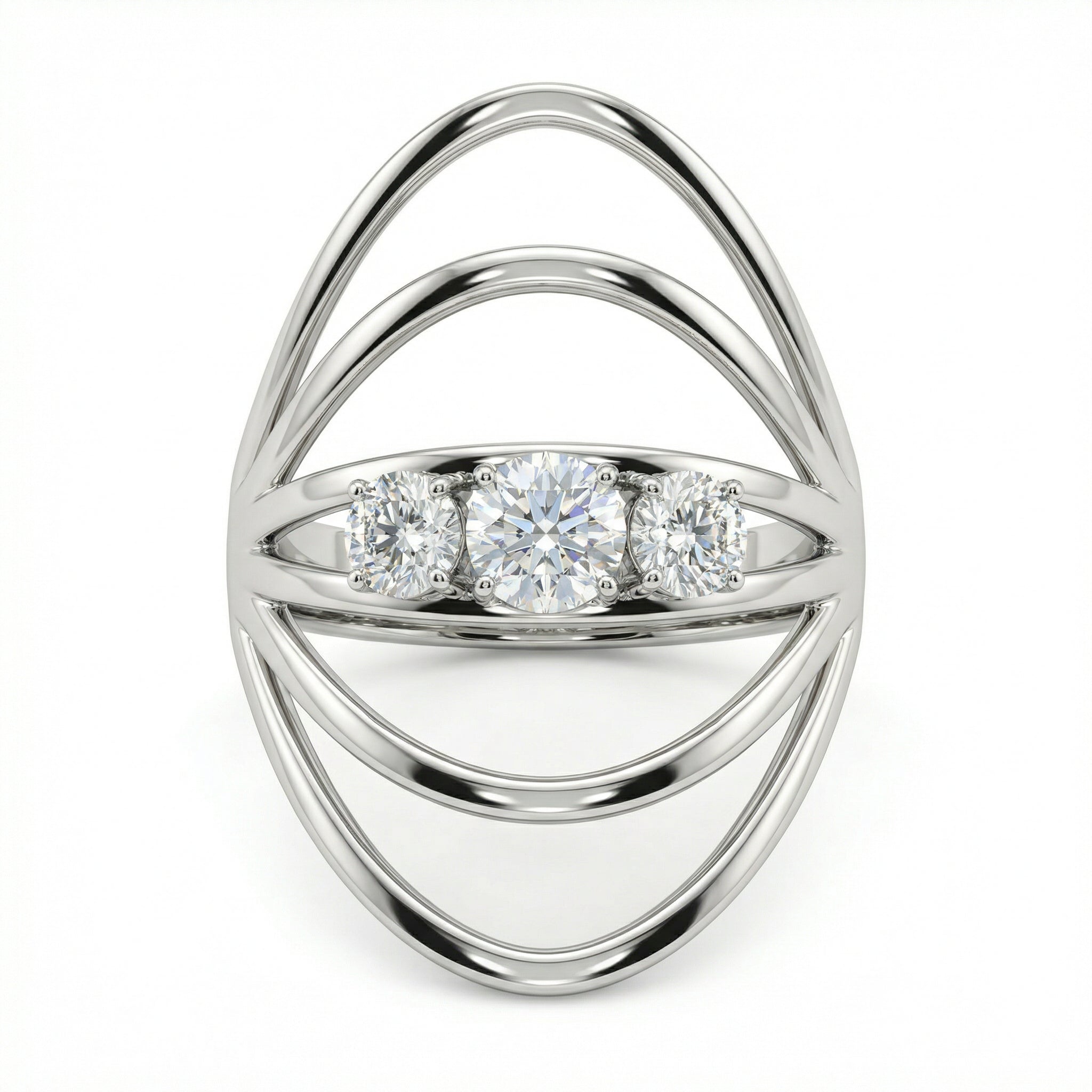 Natural Three-Stone Diamond Ring | 0.75 Ct | Modern Open Band Design | Saleh Sallom Jewelry-Saleh Sallom Main image