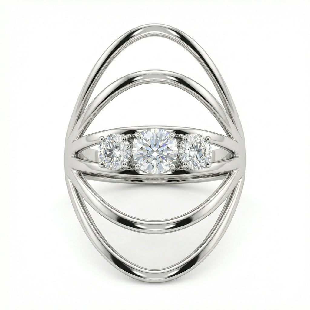 Natural Three-Stone Diamond Ring | 0.75 Ct | Modern Open Band Design | Saleh Sallom Jewelry-Saleh Sallom