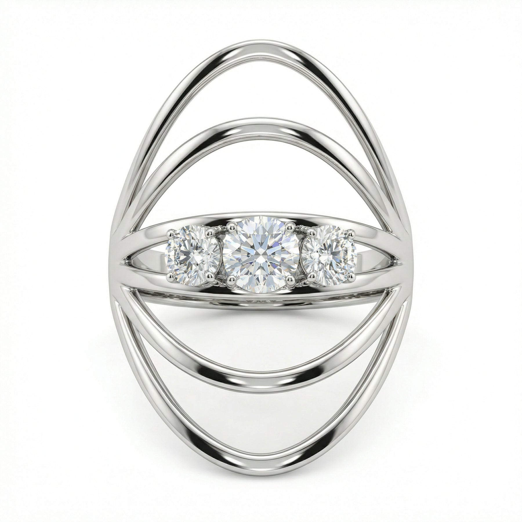 Natural Three-Stone Diamond Ring | 0.75 Ct | Modern Open Band Design | Saleh Sallom Jewelry-Saleh Sallom