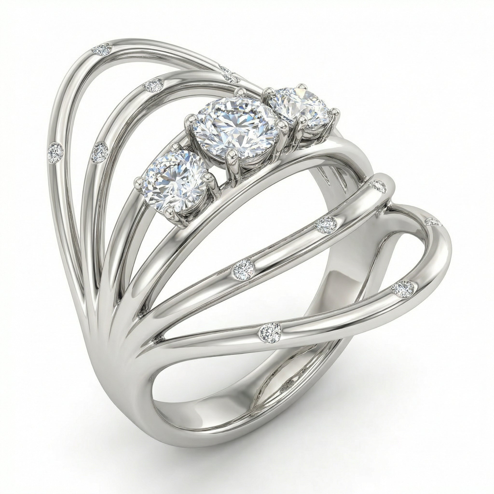 Natural Three-Stone Diamond Ring | 0.75 Ct | Modern Open Band Design | Saleh Sallom Jewelry-Saleh Sallom