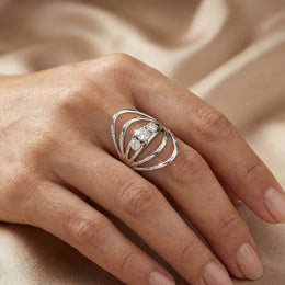 Natural Three-Stone Diamond Ring | 0.75 Ct | Modern Open Band Design | Saleh Sallom Jewelry-Saleh Sallom