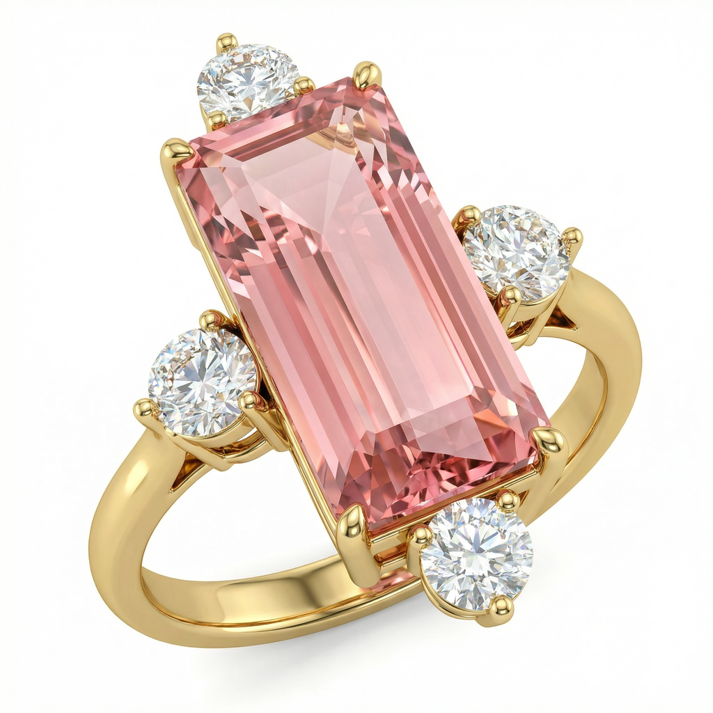 Natural Morganite & Diamond Ring | 7.28 Ct | Emerald Cut Morganite | Saleh Sallom Jewelry-Saleh Sallom
