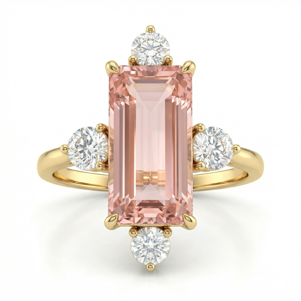 Natural Morganite & Diamond Ring | 7.28 Ct | Emerald Cut Morganite | Saleh Sallom Jewelry-Saleh Sallom