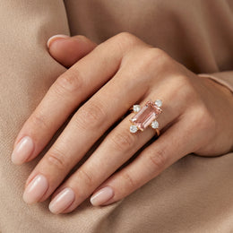 Natural Morganite & Diamond Ring | 7.28 Ct | Emerald Cut Morganite | Saleh Sallom Jewelry-Saleh Sallom