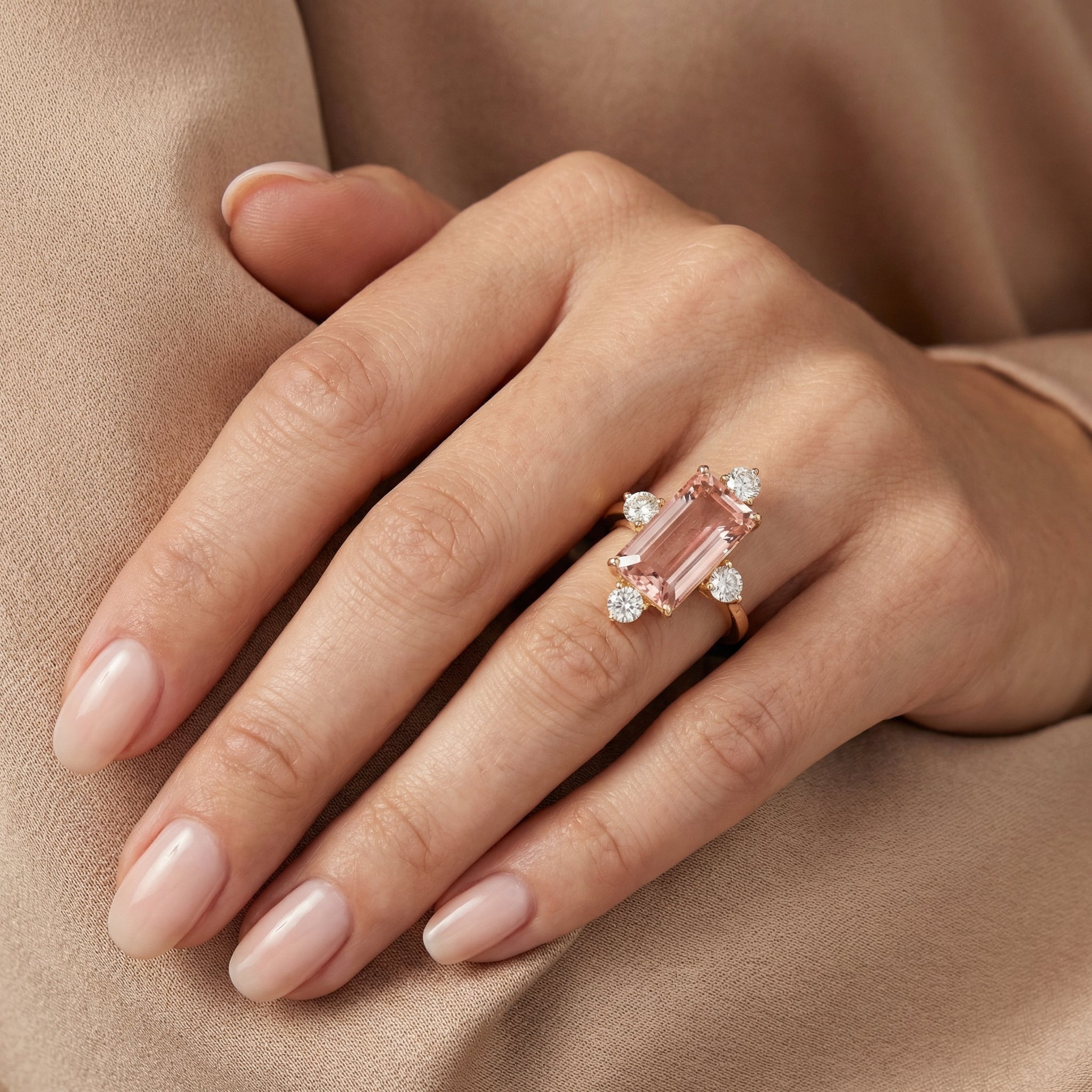 Natural Morganite & Diamond Ring | 7.28 Ct | Emerald Cut Morganite | Saleh Sallom Jewelry-Saleh Sallom