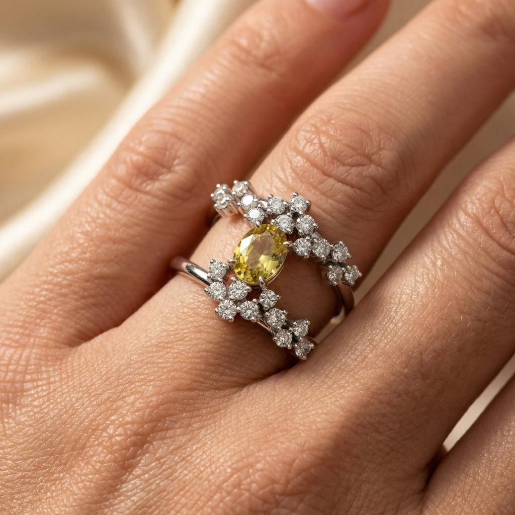 Natural Yellow Sapphire & Diamond Ring | 1.39 Ct Diamonds | Floral Wrap Design | Saleh Sallom Jewelry-Saleh Sallom