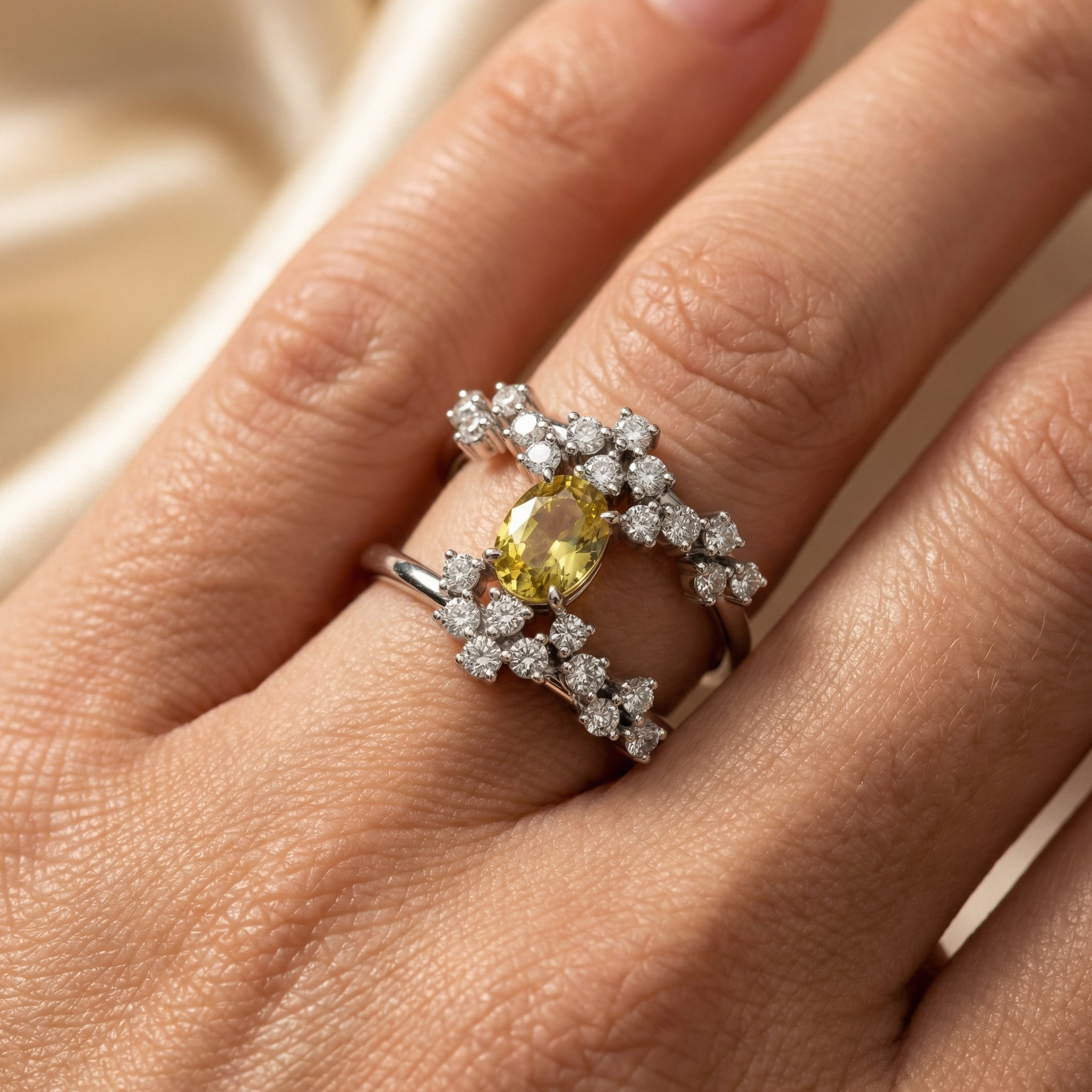 Natural Yellow Sapphire & Diamond Ring | 1.39 Ct Diamonds | Floral Wrap Design | Saleh Sallom Jewelry-Saleh Sallom