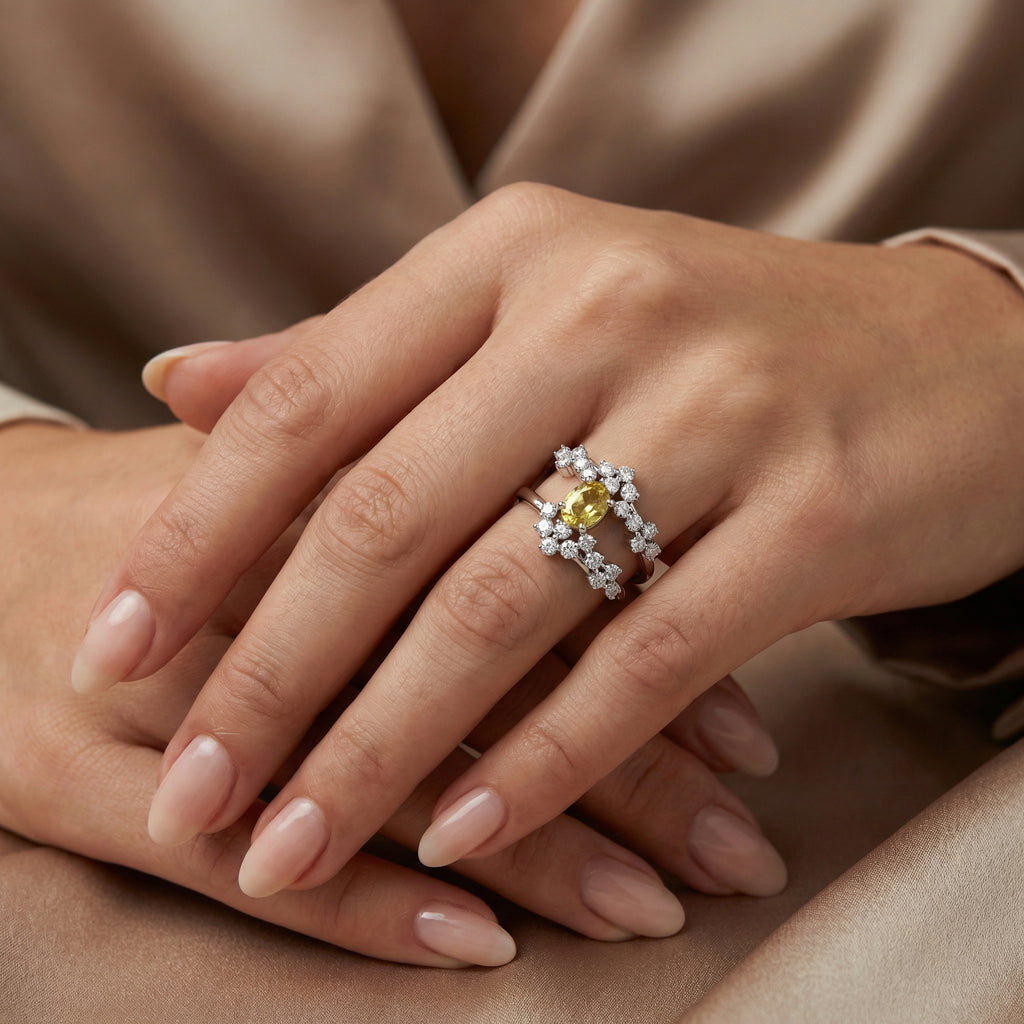 Natural Yellow Sapphire & Diamond Ring | 1.39 Ct Diamonds | Floral Wrap Design | Saleh Sallom Jewelry-Saleh Sallom