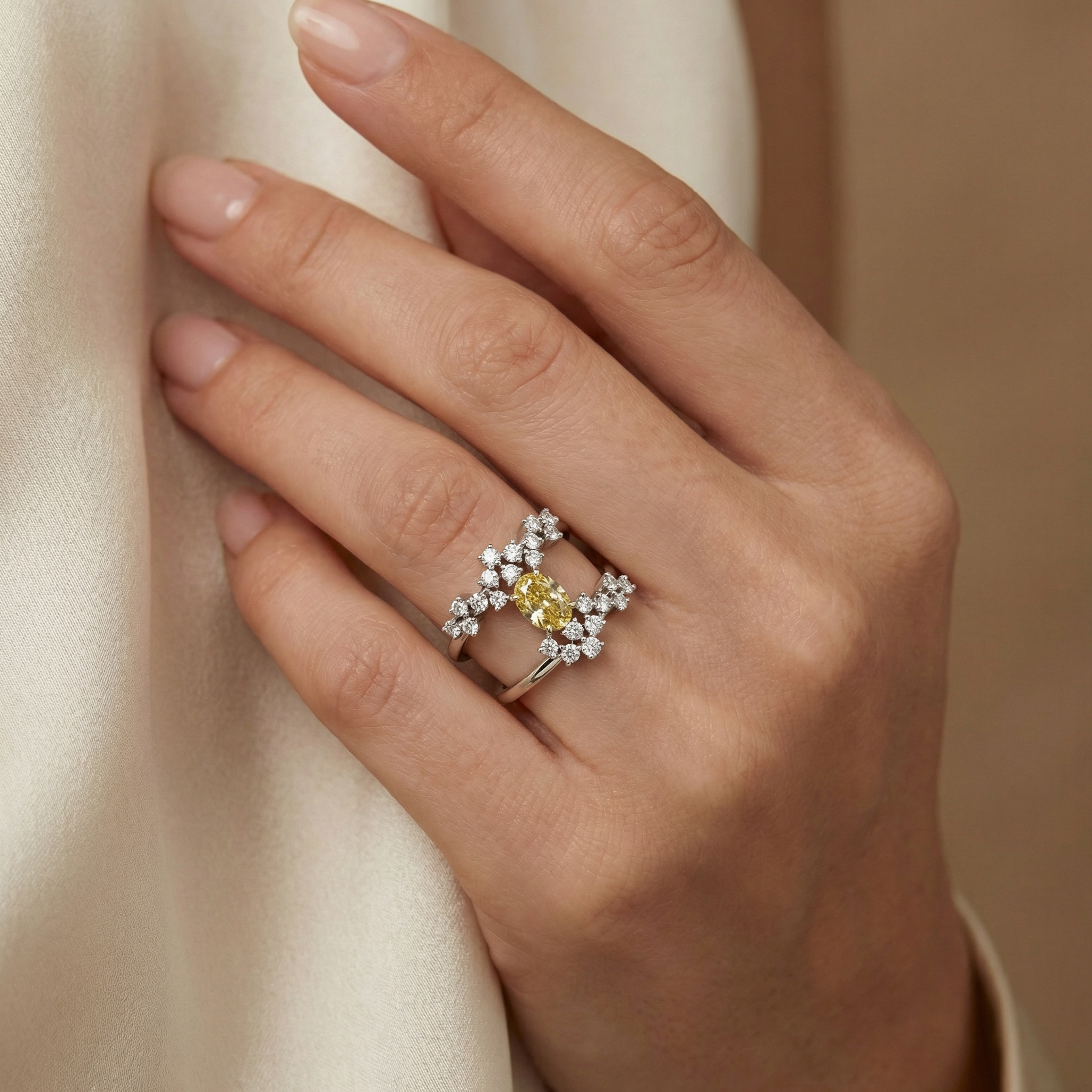 Natural Yellow Sapphire & Diamond Ring | 1.39 Ct Diamonds | Floral Wrap Design | Saleh Sallom Jewelry-Saleh Sallom