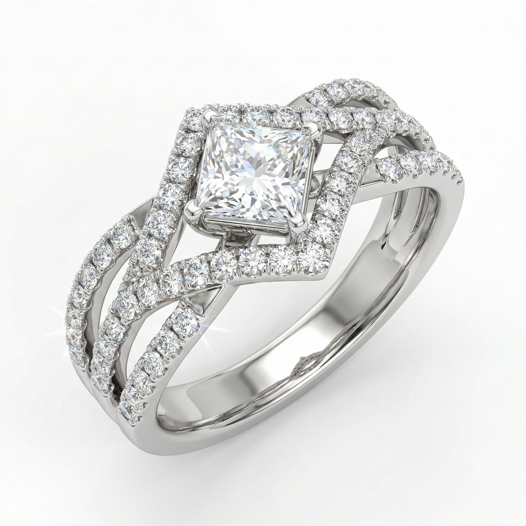 Natural Diamond Princess Cut Ring | 1.06 Ct | Double Halo Split Band Design | Saleh Sallom Jewelry-Saleh Sallom