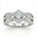 Natural Diamond Princess Cut Ring | 1.06 Ct | Double Halo Split Band Design | Saleh Sallom Jewelry-Saleh Sallom