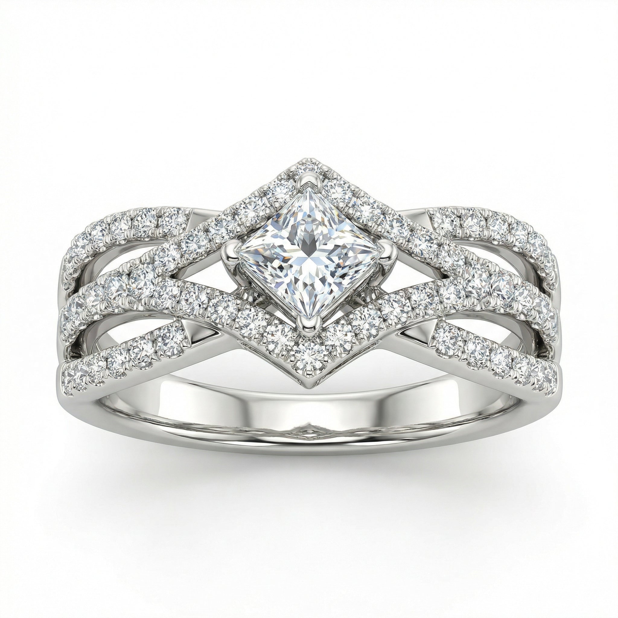 Natural Diamond Princess Cut Ring | 1.06 Ct | Double Halo Split Band Design | Saleh Sallom Jewelry-Saleh Sallom
