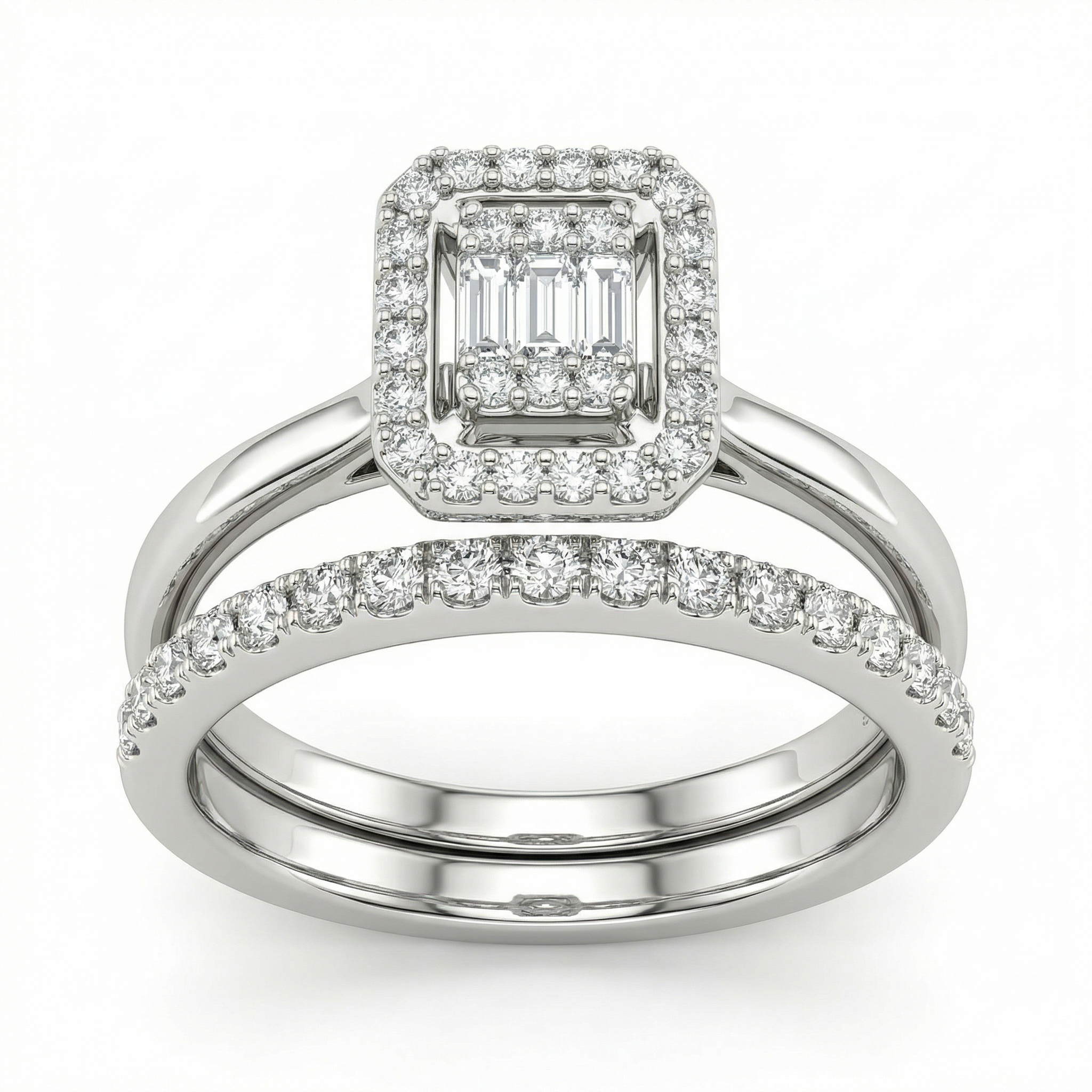 Natural Diamond Bridal Set | 0.95 Ct | VS–SI Clarity | Elegant Halo & Band Set | Saleh Sallom Jewelry-Saleh Sallom