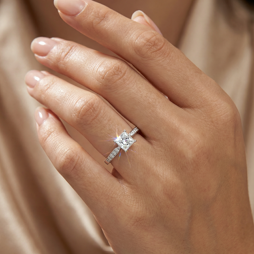 Natural Diamond Princess Cut Ring | 0.59 Ct Diamonds | Elegant Solitaire Design | Saleh Sallom-Saleh Sallom