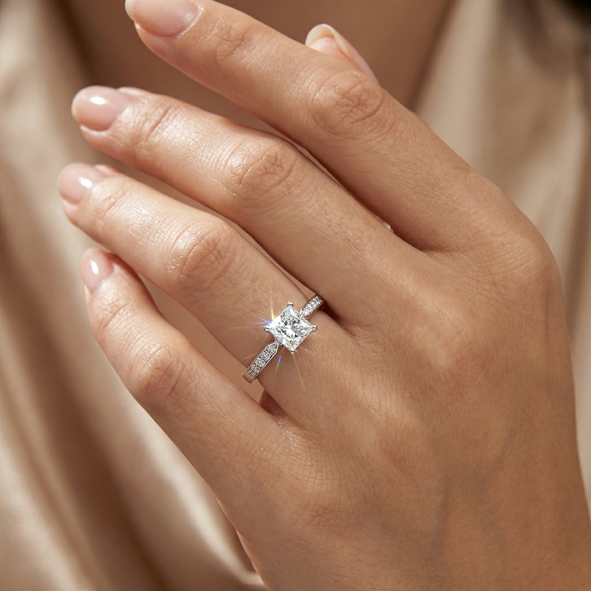 Natural Diamond Princess Cut Ring | 0.59 Ct Diamonds | Elegant Solitaire Design | Saleh Sallom-Saleh Sallom