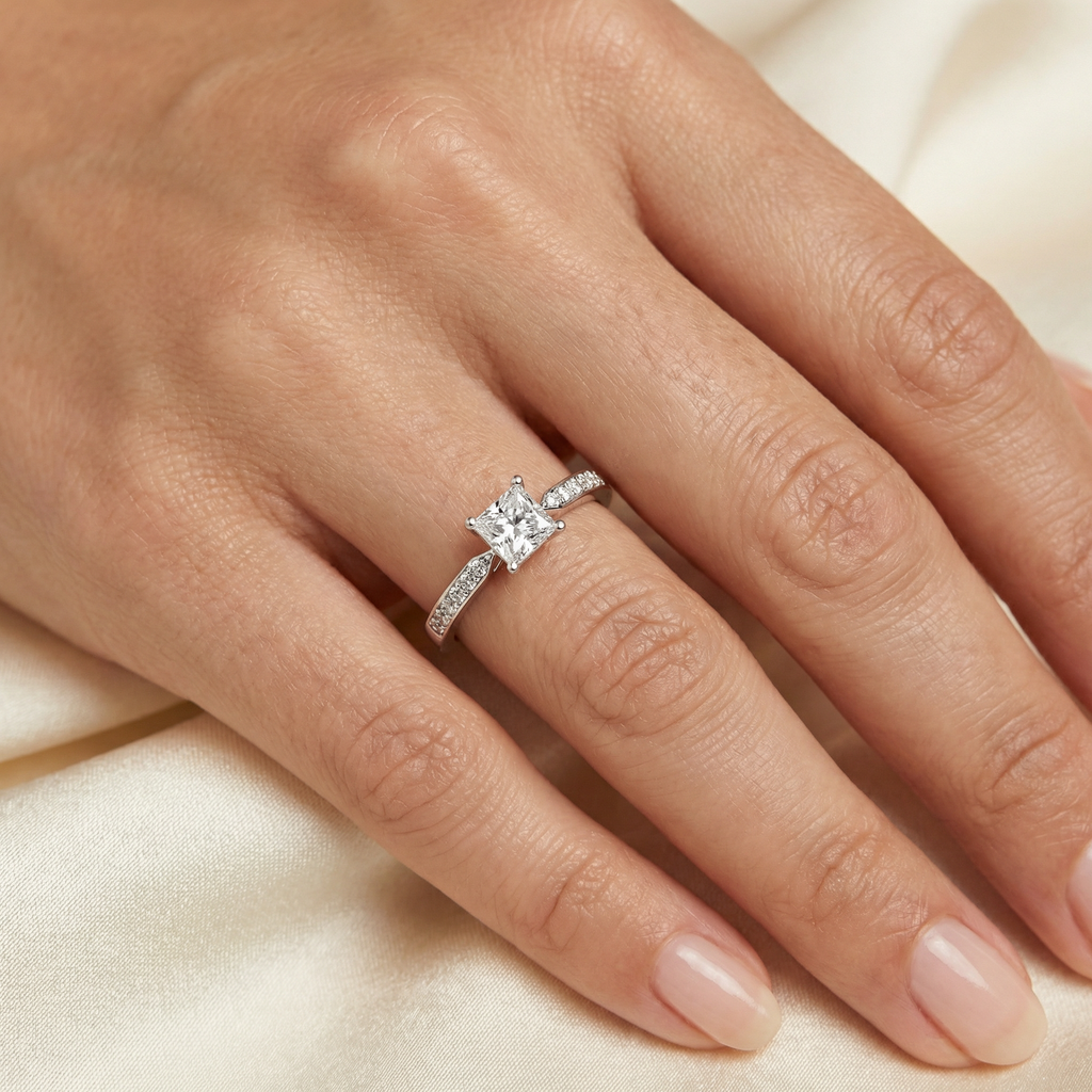 Natural Diamond Princess Cut Ring | 0.59 Ct Diamonds | Elegant Solitaire Design | Saleh Sallom-Saleh Sallom