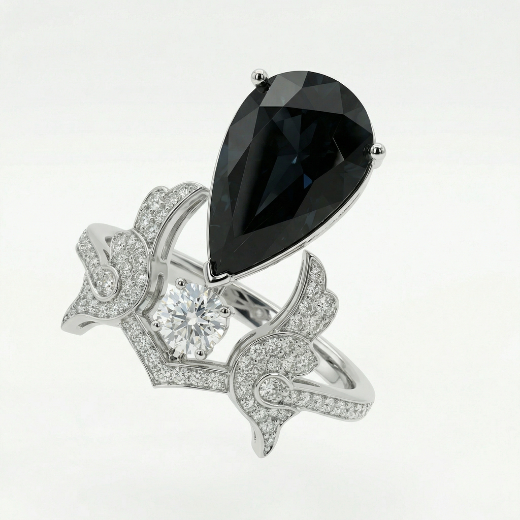 Natural Black Sapphire & Diamond Ring | 0.55 Ct Diamonds | G–H, SI–I | Saleh Sallom-Saleh Sallom