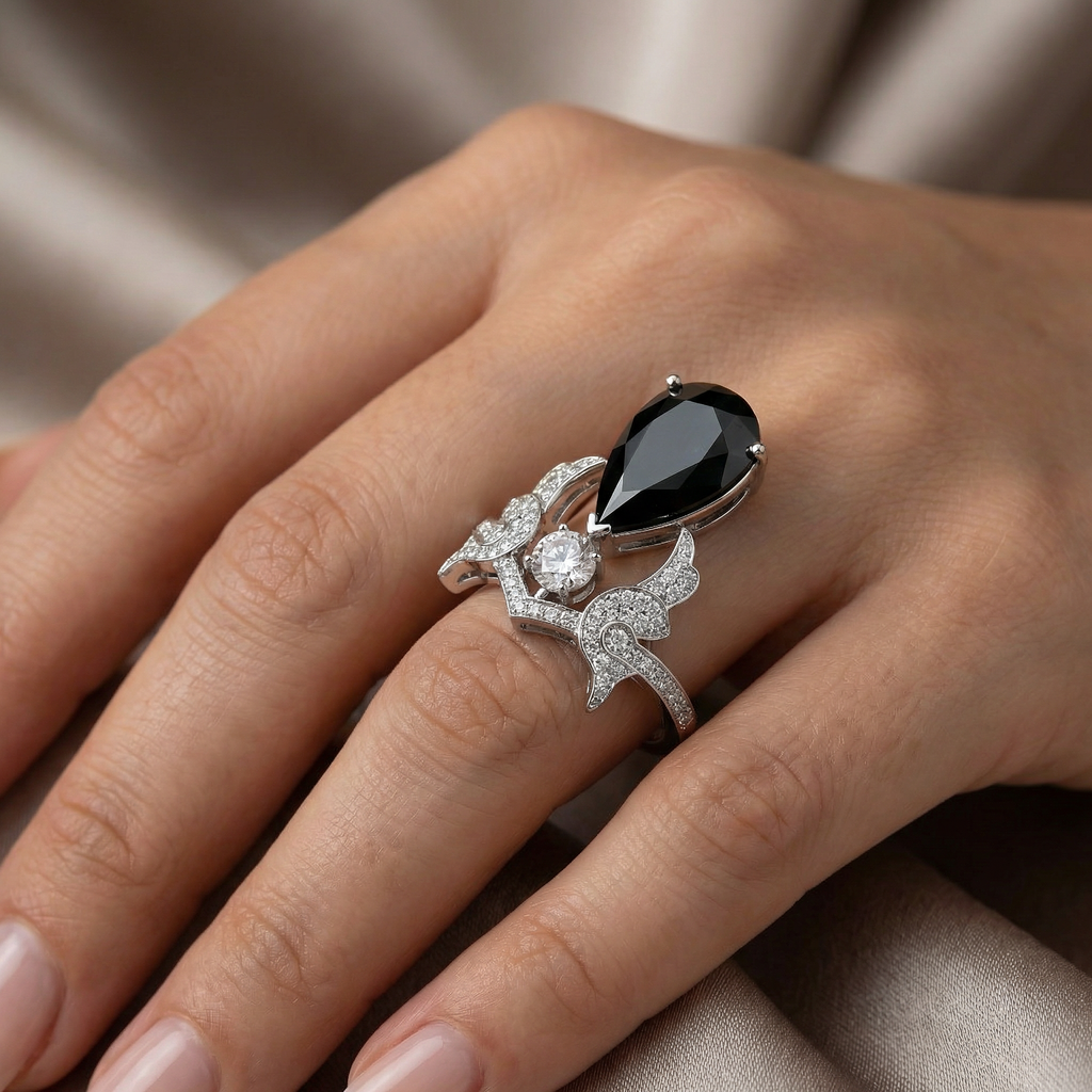 Natural Black Sapphire & Diamond Ring | 0.55 Ct Diamonds | G–H, SI–I | Saleh Sallom-Saleh Sallom