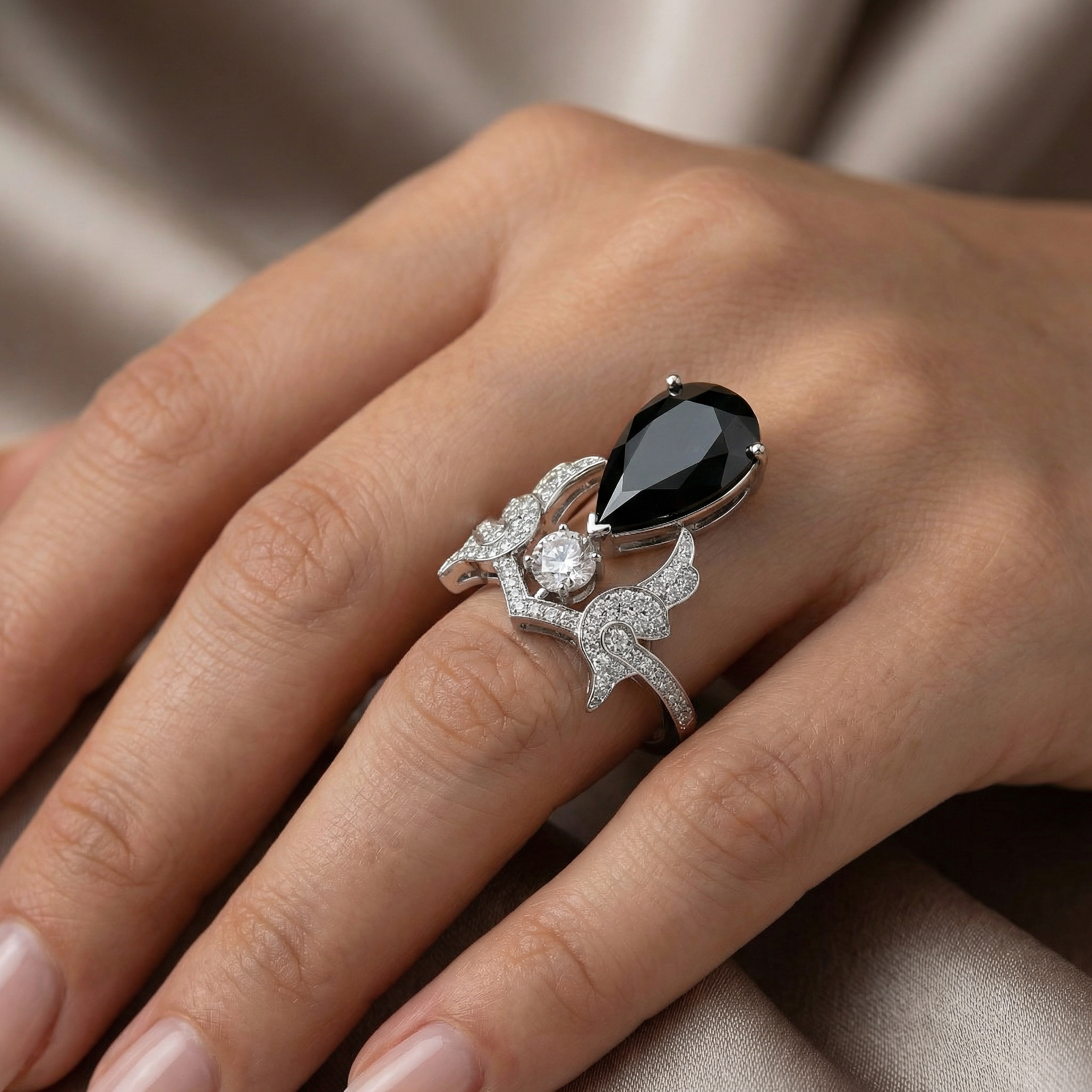 Natural Black Sapphire & Diamond Ring | 0.55 Ct Diamonds | G–H, SI–I | Saleh Sallom-Saleh Sallom